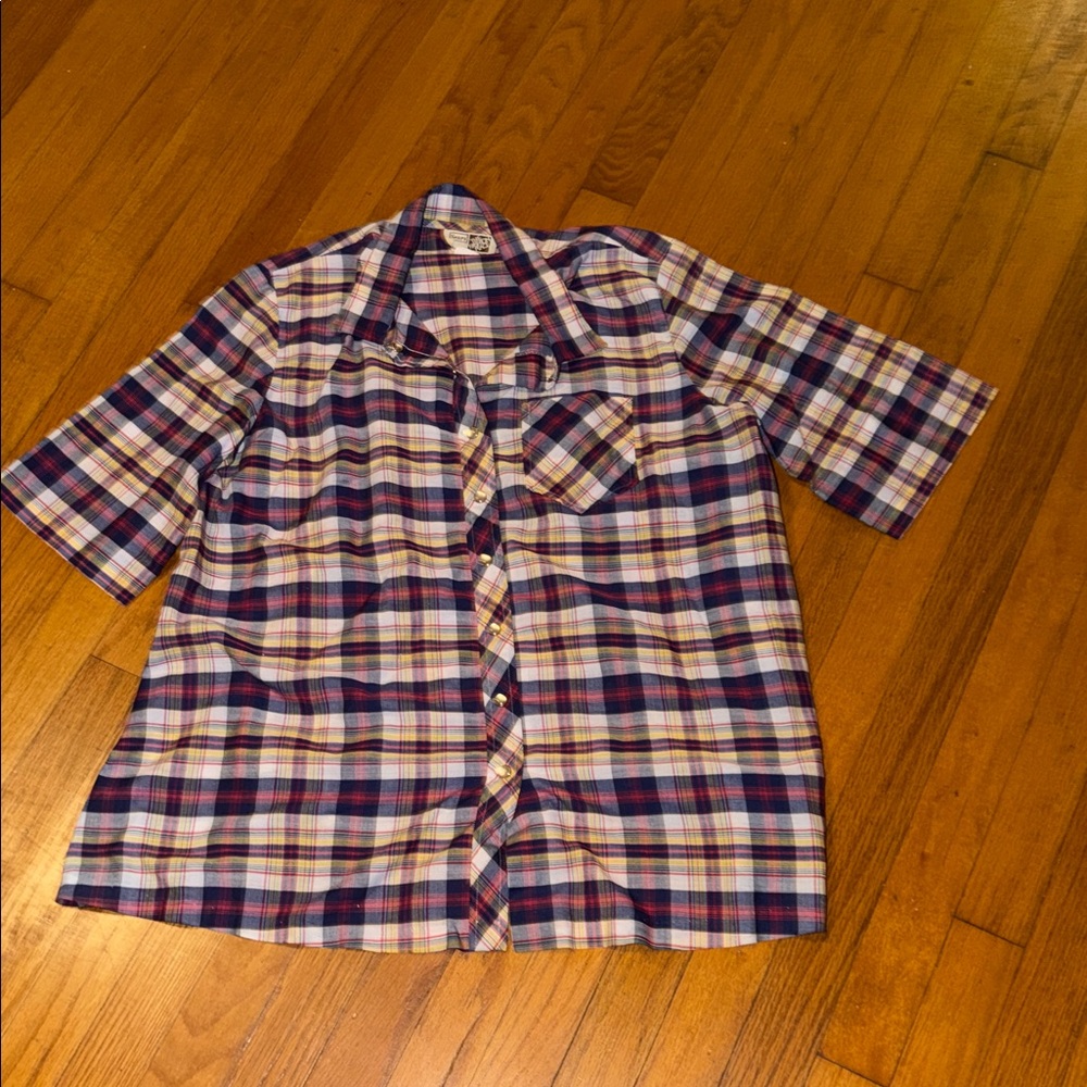 Women’s Vintage Sears Maternity Plaid Short Sleeve Shirt 17/18 - Picture 1 of 7